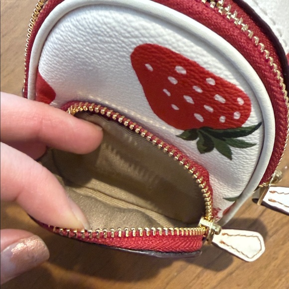 Coach White and Red Strawberry Backpack Keychain Bag Charm - Picture 6 of 7